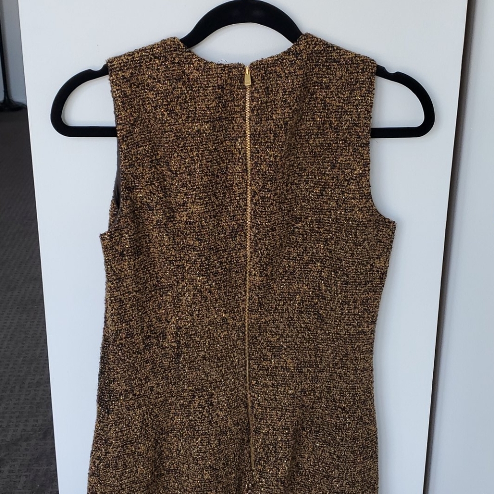 Michael Kors Brown Tweed Midi Dress with Gold Zipper Accents - Picture 4 of 7